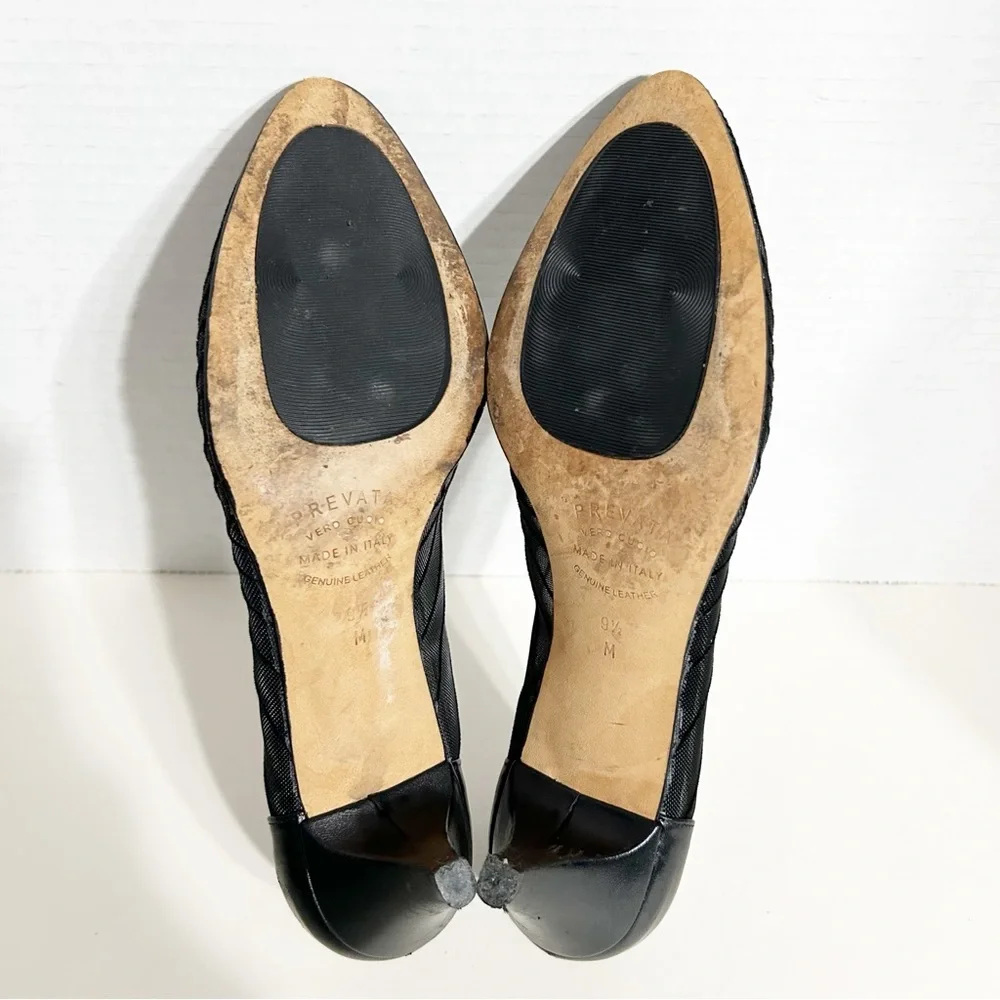 Vintage Prevata Black Textured Mesh Pleated Pointed Toe Kitten Heel Pumps Italy